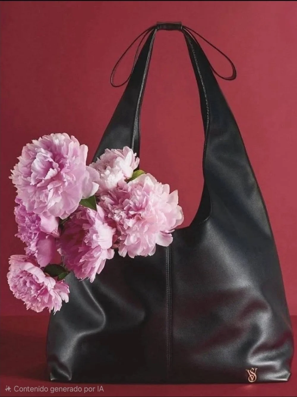 Victoria's Secret Black Leather Hobo Shoulder Bag with Metal Logo